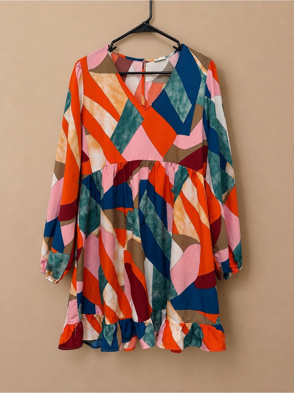 JODIFL Multi-Color Geo Print Long Sleeve Dress